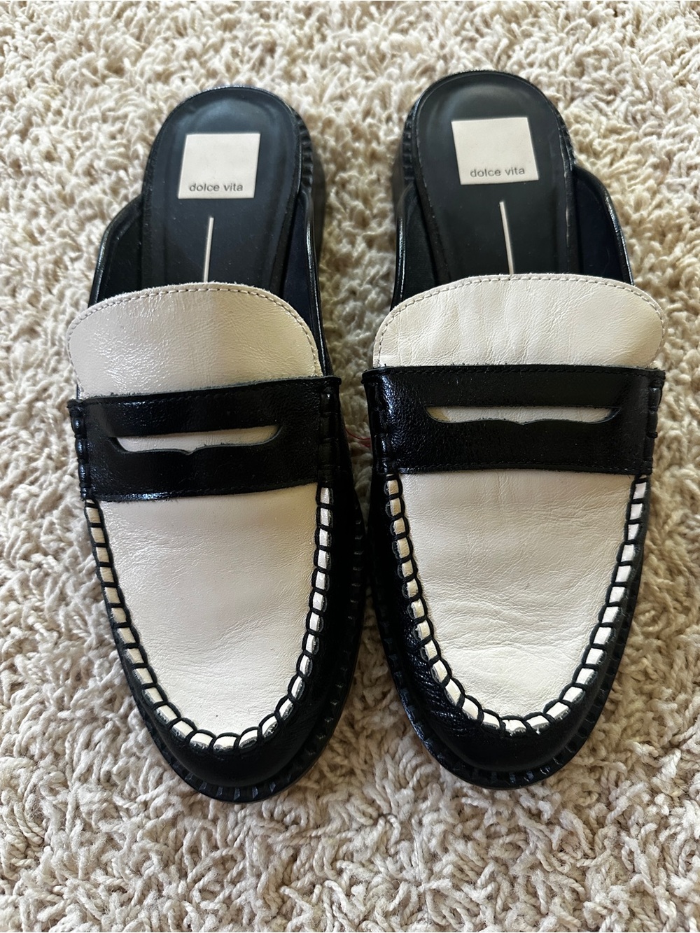 Dolce Vita Two-Tone Black and White Leather Slip-On Loafers